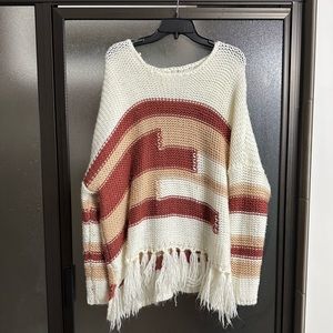 Fringe color block sweater - oversized